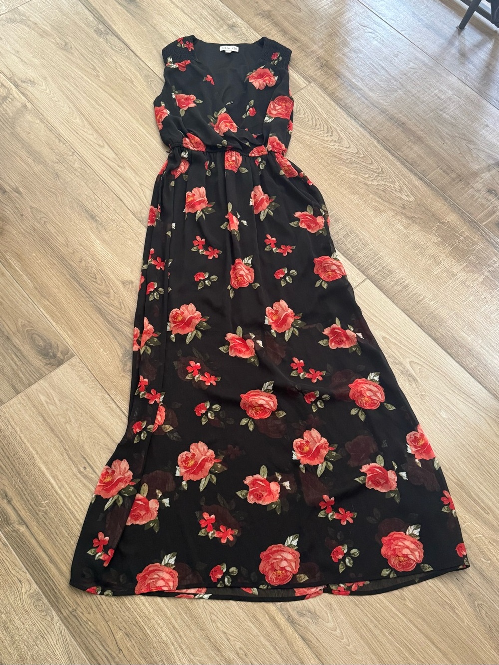 Jolie Vie - Black Maxi Dress with Red Rose Print